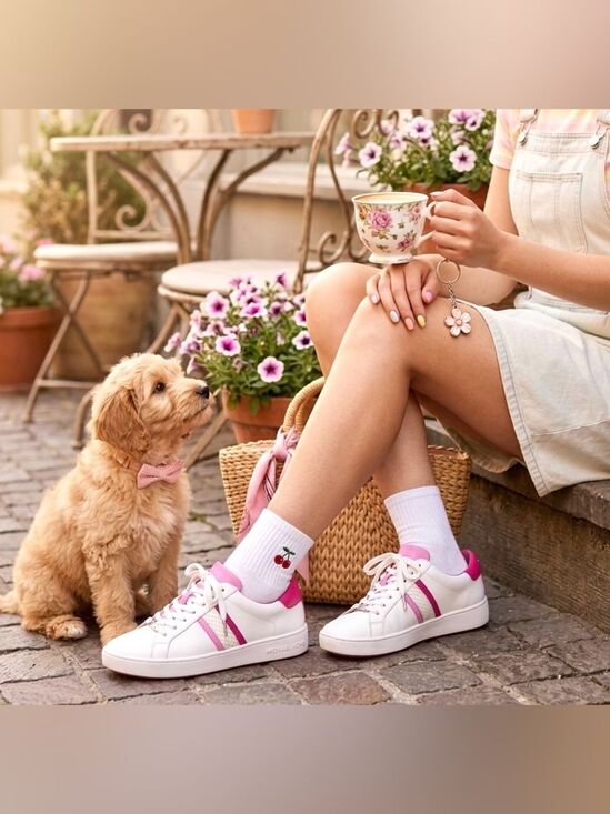 Michael Kors Shoes - MICHAEL Michael Kors Irving Stripe Lace Up Sneakers White Pink